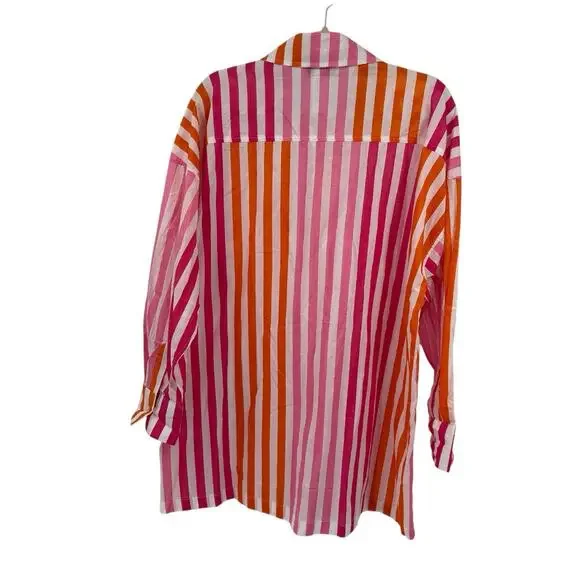 BEACH RIOT Alexa Stripe Button Down Tunic L/XL Sunset Stripes Pink Orange Swim - Picture 6 of 7